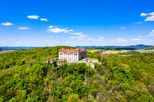 Germany, Hesse, Hofbieber, Helicopter view of&Ocirc;&oslash;&Omega;Bieberstein Palace on sunny autumn day