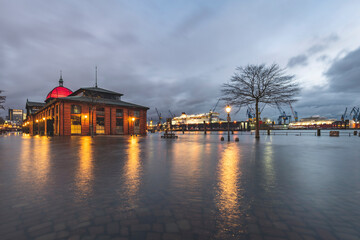 Germany, Hamburg, Altona, fish market at high water