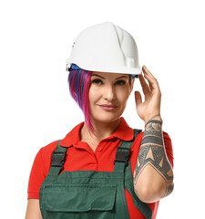 Female electrician on white background