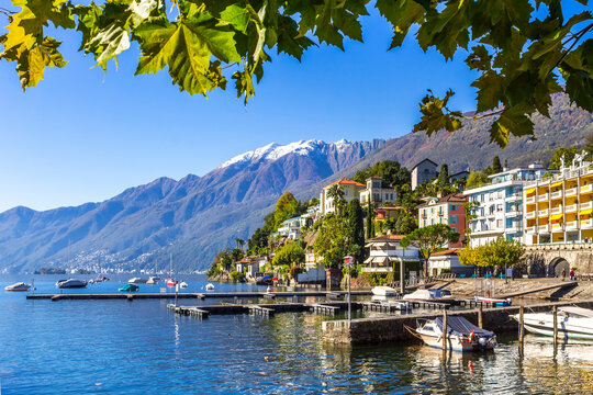 Jetties at Lago Maggiore, Ascona, Ticino, Switzerland