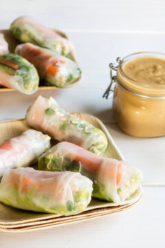 Spring Rolls With Jar Of Peanut Dip