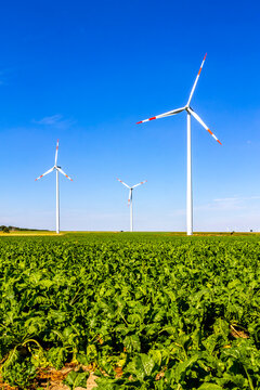 Wind wheels on field, Hesse, Germany