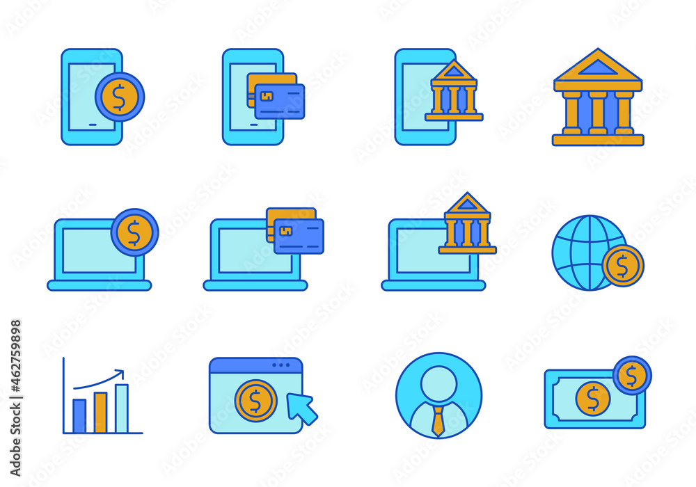 Canvas Prints set of digital banking icon in linear color style isolated on white background