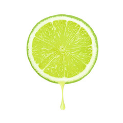 Lime with juice drop dripping isolated on white