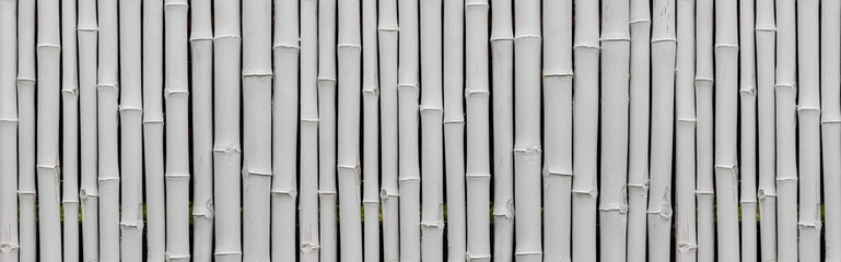 Panorama of White old Bamboo fence texture and background seamless
