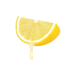 lemon with juice drop dripping isolated on white