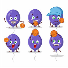 Talented purple balloons cartoon character as a basketball athlete