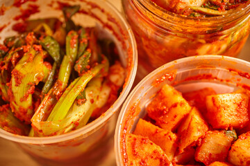 Containers of kimchi, the national dish of Korea.