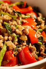 A bowl of Pad Kra Pao, the Thai basil stir-fry made with pork