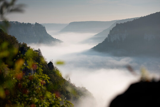 Scenic view of Danube valley covered with cloudscape at Beuron, Swabian Alb, Germany