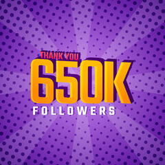 Thank You 650 k Followers Card Celebration Vector. 650000 Followers Congratulation Post Social Media Template.