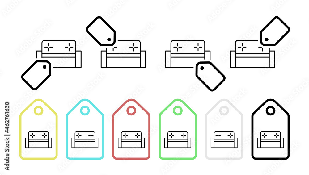 Aufkleber sofa vector icon in tag set illustration for ui and ux, website or mobile application