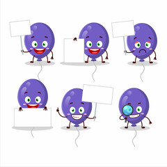 Purple balloons cartoon character bring information board