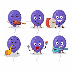 Cartoon character of purple balloons playing some musical instruments