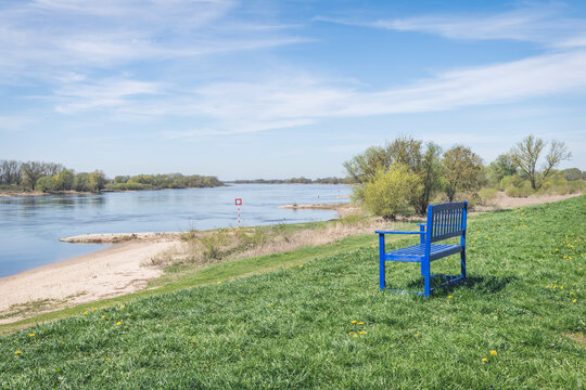 Bench at River Elbe, Viehle, Lower Saxony, Germany