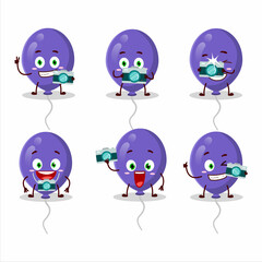 Photographer profession emoticon with purple balloons cartoon character