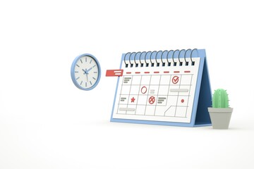 Isometric planning schedule and calendar concept. Time management concept. 3d rendering.