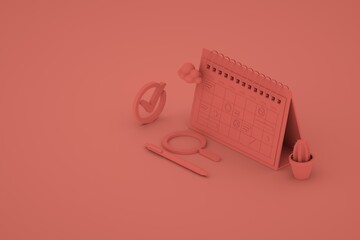 Isometric planning schedule and calendar concept. Time management concept. 3d rendering.