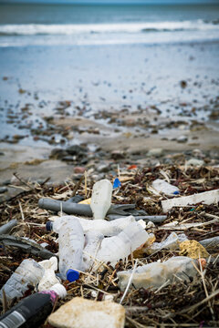 Denmark, North Jutland, plastic pollution on the beach