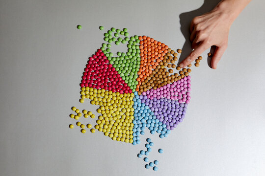 Hand and colorful pie chart