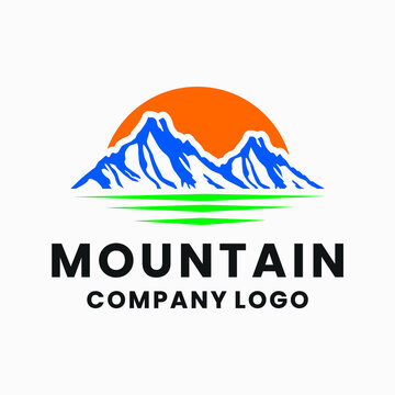 Mountain Sun lake vintage logo vector image