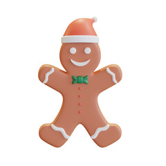 happy christmas ginger bread wearing santa hat 3D illustration