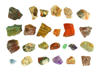 colorful mineral rocks isolated on white background