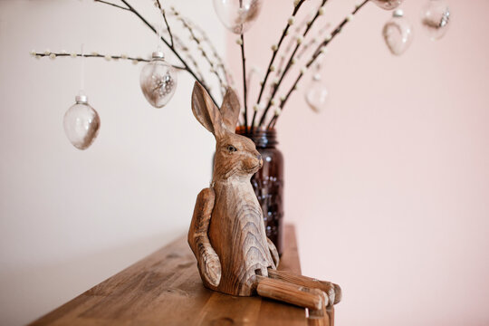 Wooden Easter bunny on a shalf