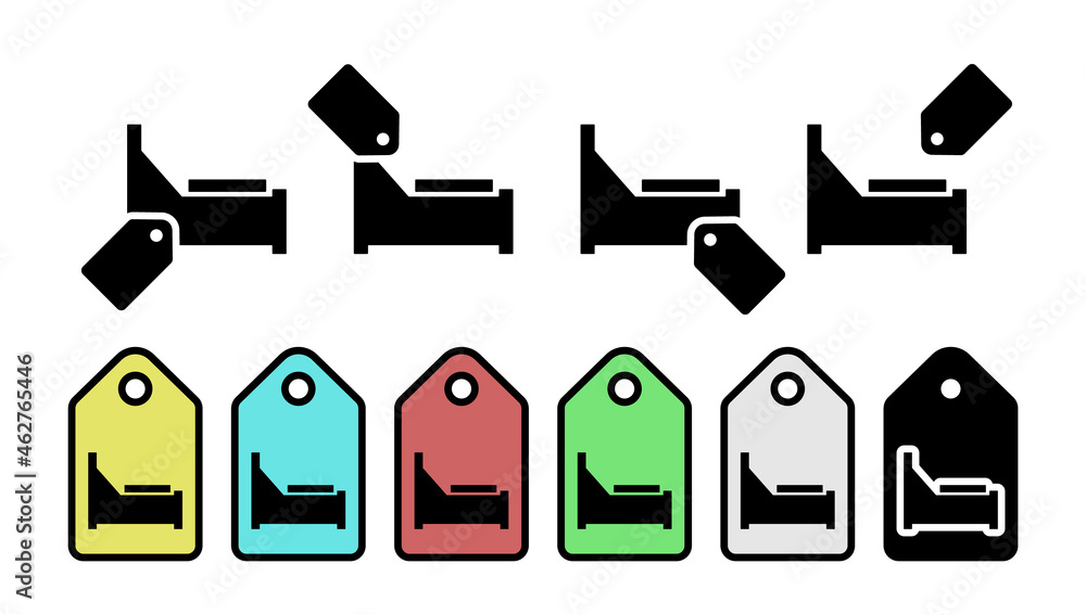 Aufkleber bed glyph vector icon in tag set illustration for ui and ux, website or mobile application