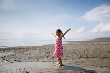 Happy little girl on the beach, Bergen op Zoom, Netherlands