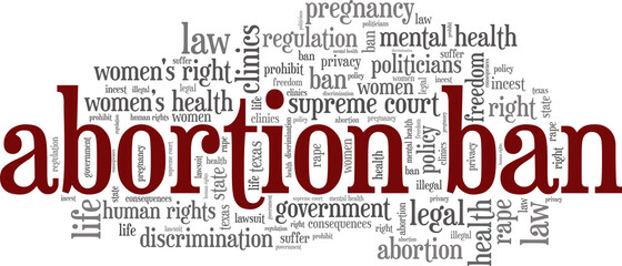Abortion Ban vector illustration word cloud isolated on white background.