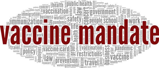 Fototapeta premium Vaccine Mandate vector illustration word cloud isolated on white background.