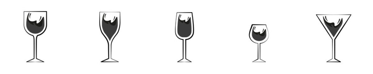 Conjunto de icono de copa de vino. Concepto de bebida. Ilustración vectorial