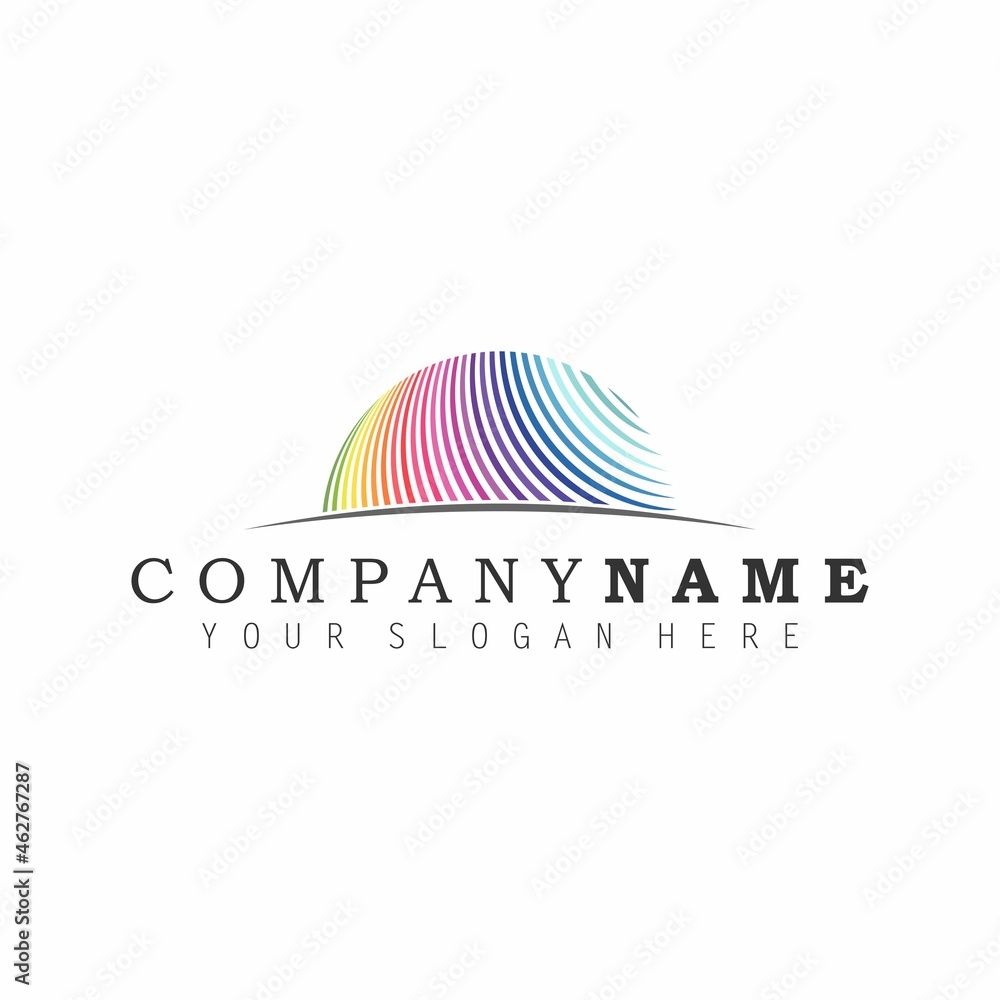 Poster half globe or earth using lines variety of colors like rainbow image graphic icon logo design abstra