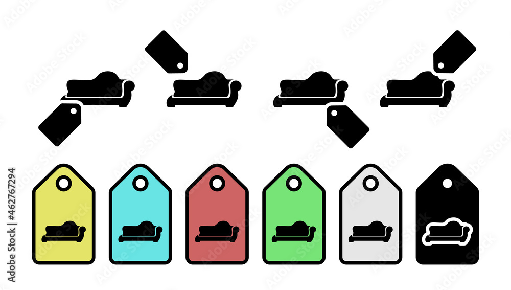 Aufkleber sofa glyph vector icon in tag set illustration for ui and ux, website or mobile application