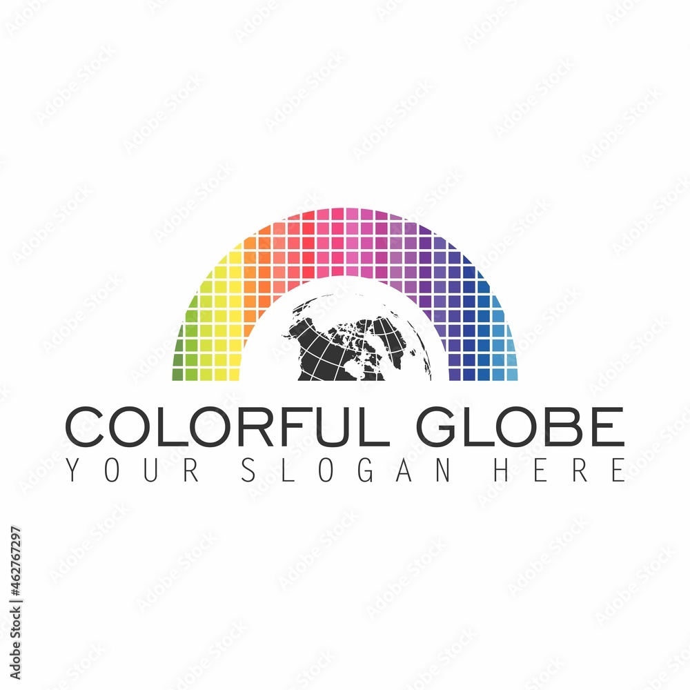 Poster half globe or earth using a square variety of colors image graphic icon logo design abstract concept
