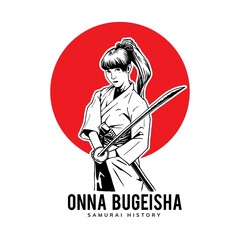 illustration of female samurai swinging a sword