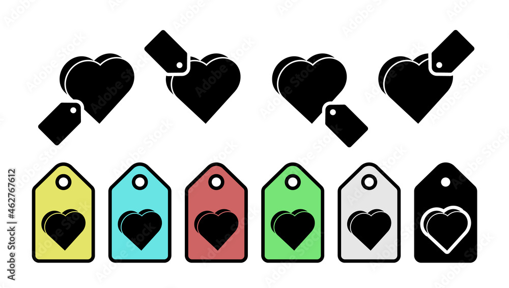 Poster heart 3d, flat vector icon in tag set illustration for ui and ux, website or mobile application