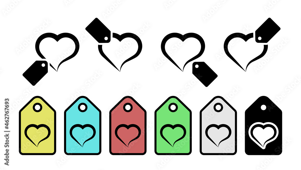 Poster heart hand drawn vector icon in tag set illustration for ui and ux, website or mobile application