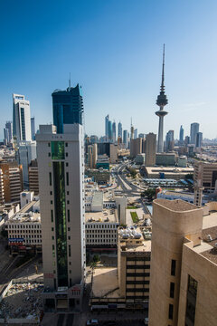 Arabia, Kuwait City, cityscape wit Liberation Tower