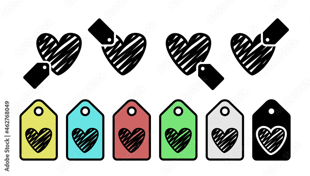 Poster heart hand drawn vector icon in tag set illustration for ui and ux, website or mobile application