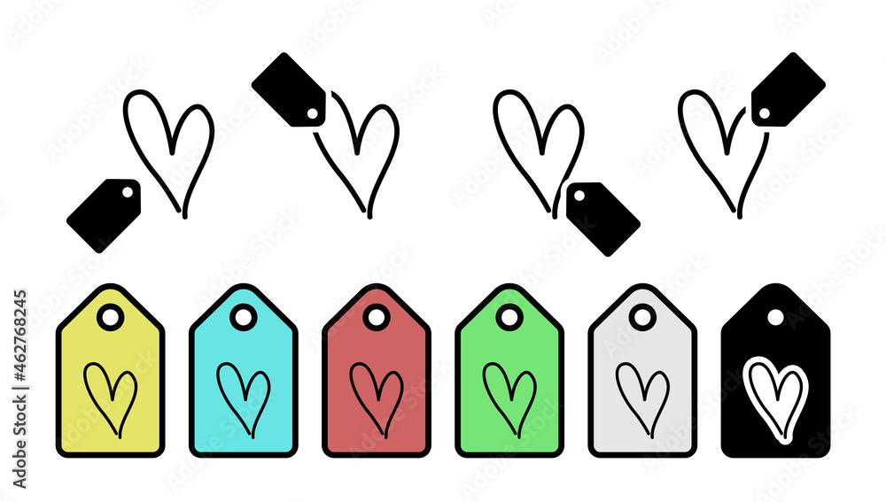 Poster heart hand drawn vector icon in tag set illustration for ui and ux, website or mobile application