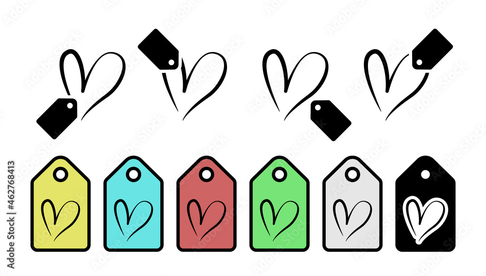 Poster heart hand drawn vector icon in tag set illustration for ui and ux, website or mobile application