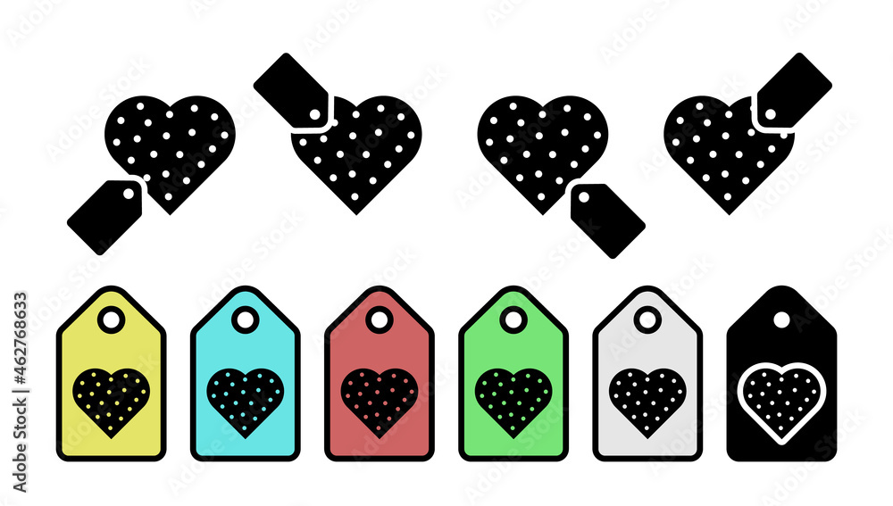 Poster heart flat, circle vector icon in tag set illustration for ui and ux, website or mobile application