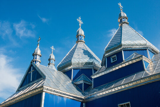 Blue wooden church, near Buchach, Ukraine