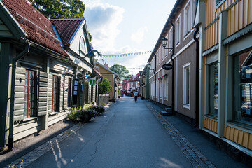 Sweden, Sigtuna, Old houses in the pedestrian zone