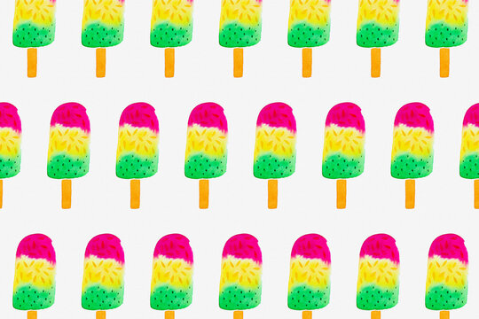 Multi flavored ice cream bars painted on white background