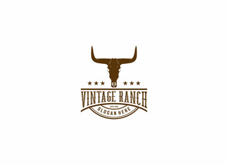vintage ranch logo template with farm animal head illustration - obrazy, fototapety, plakaty