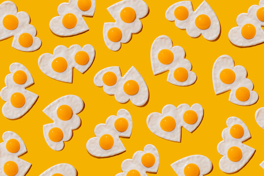 Pattern of heart shaped fried eggs