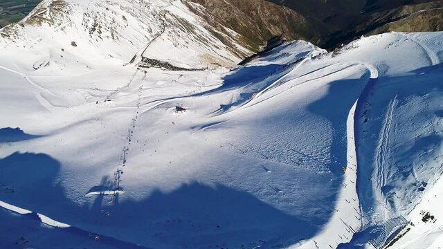 Aerial - Incredible View Of Ski Resort And Stunning Landscape Atop Mt. Hutt, New Zealand